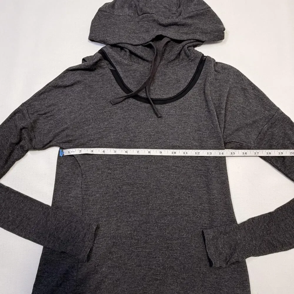 Alo Yoga Hoodie Womens XS Gray Lightweight Open Back Mesh Trim Top Pullover